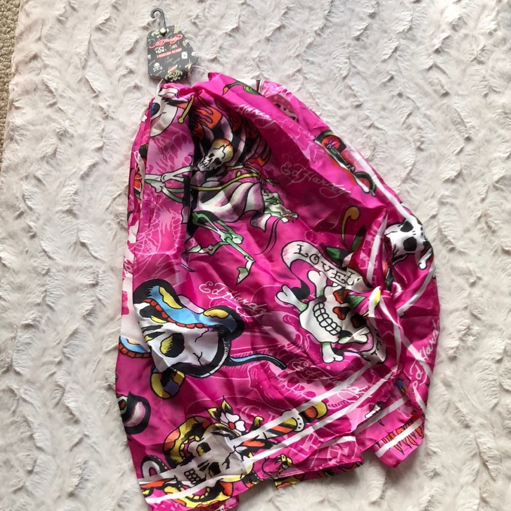 Ed Hardy Pink Skull and Crossbones Fashion Scarf